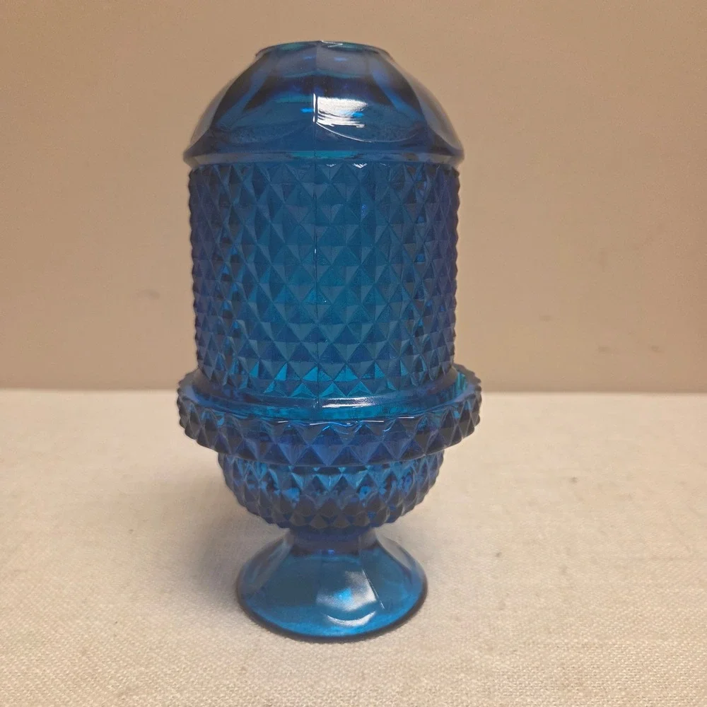 Vintage Fenton Blue Glass Fairy Lamp Diamond Point